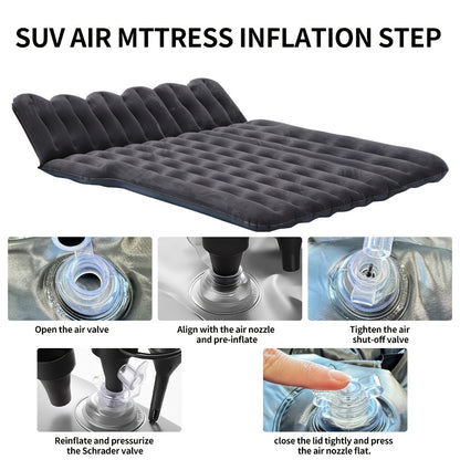 SUV Air Mattress for Camping Inflatable Car Bed with Air Pump 2 Pillows Flocking Surface Portable Sleeping Pad for SUV Backseat Road Trip Family Travel, Black