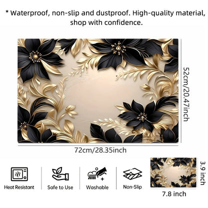 Gas Stove Protector Mat Luxury Black Gold Floral | Heat-Resistant Stain-Proof Cooktop Cover | Reusable for Induction Cooker, Glass Cooktop, Oven & Washer Dryer Top