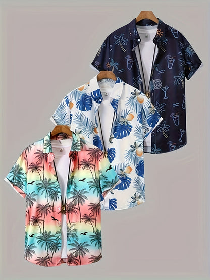 Men's Tropical Print Shirt - Collared Short Sleeve 489765