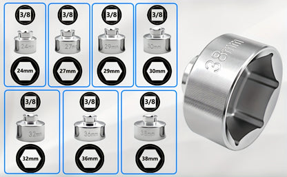 7-Piece Oil Filter Wrench Socket Set – CR-V Steel Hexagonal Cap Wrenches 24mm to 38mm, 3/8-Inch Drive, Universal Fit for Car Oil Filter Removal & Replacement