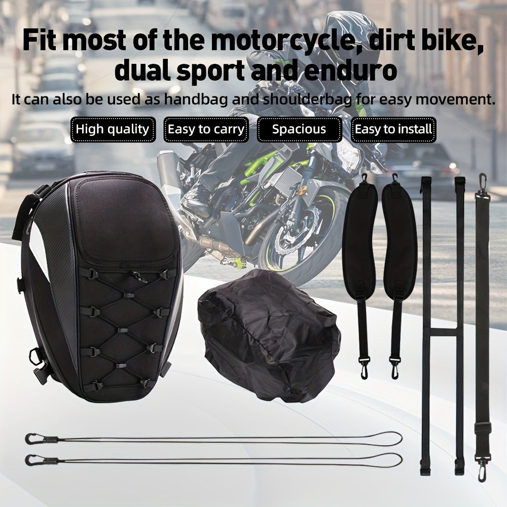 Motorcycle Backpack Helmet Bag – JFG RACING Motorbike Tail Bag with Adjustable Strap for Outdoor Camping, Travel & Luggage Storage, Large Capacity Rider Gear Bag