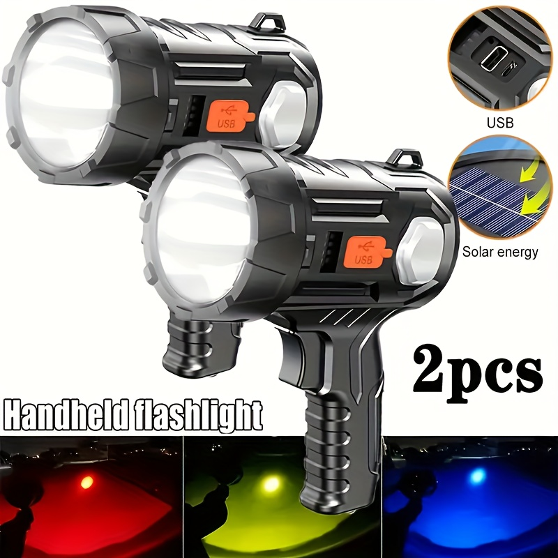 Solar Rechargeable Flashlight Super Bright LED Searchlight USB Charging ABS Spotlight for Camping Hiking Search Emergency Outdoor