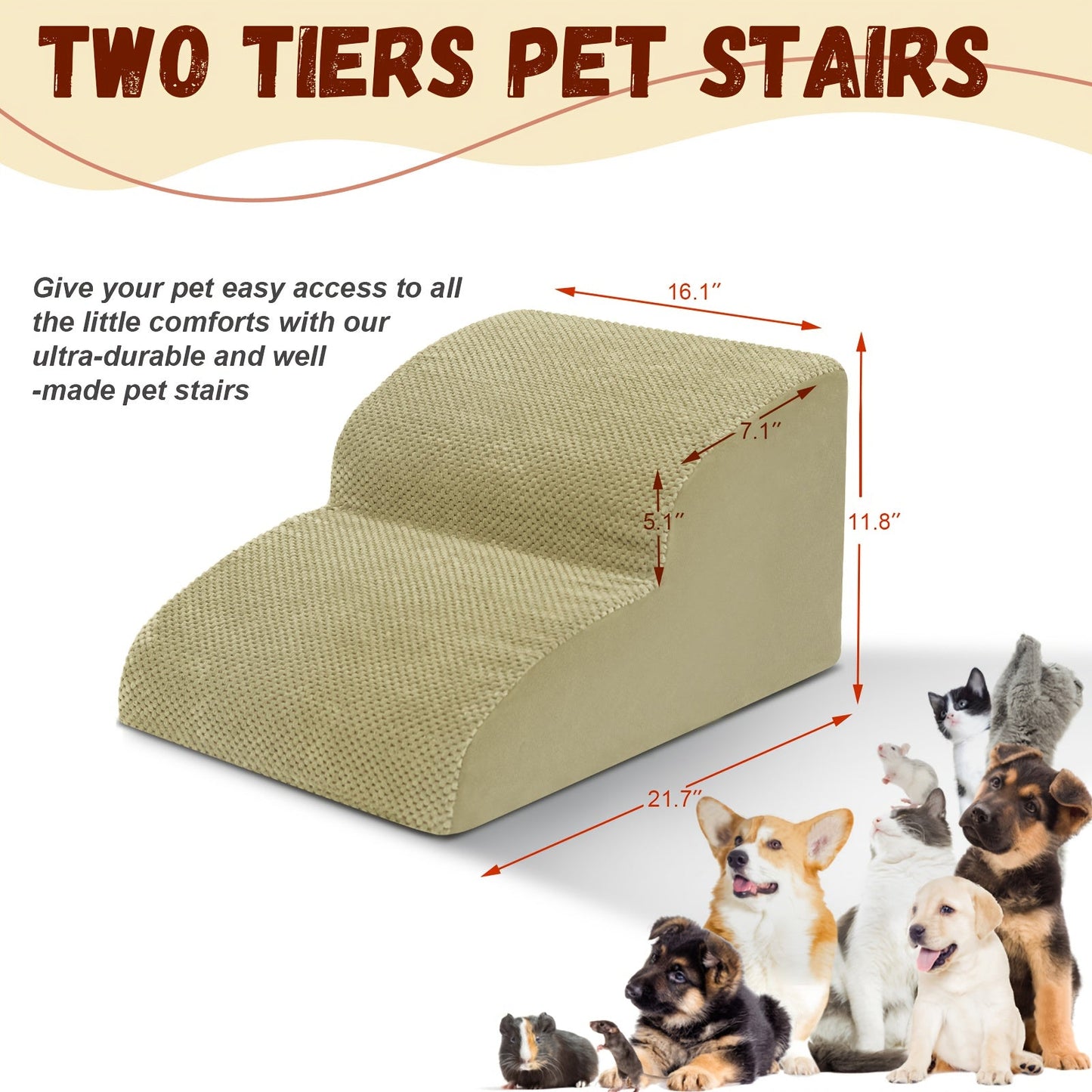 Dog Stairs for High Beds & Sofas – 2/3/4 Step Memory Foam Pet Steps with Non-Slip Bottom, Washable Cover & Textured Surface – Supportive Dog Steps for Senior Dogs, Puppies & Small Breeds