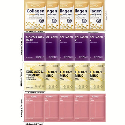Bio-Collagen Powerful Moisturizing Face Mask Set 20pcs | Deep Hydration Anti-Aging Skincare for Dry Dull Sagging Skin | Facial Masks for Men and Women