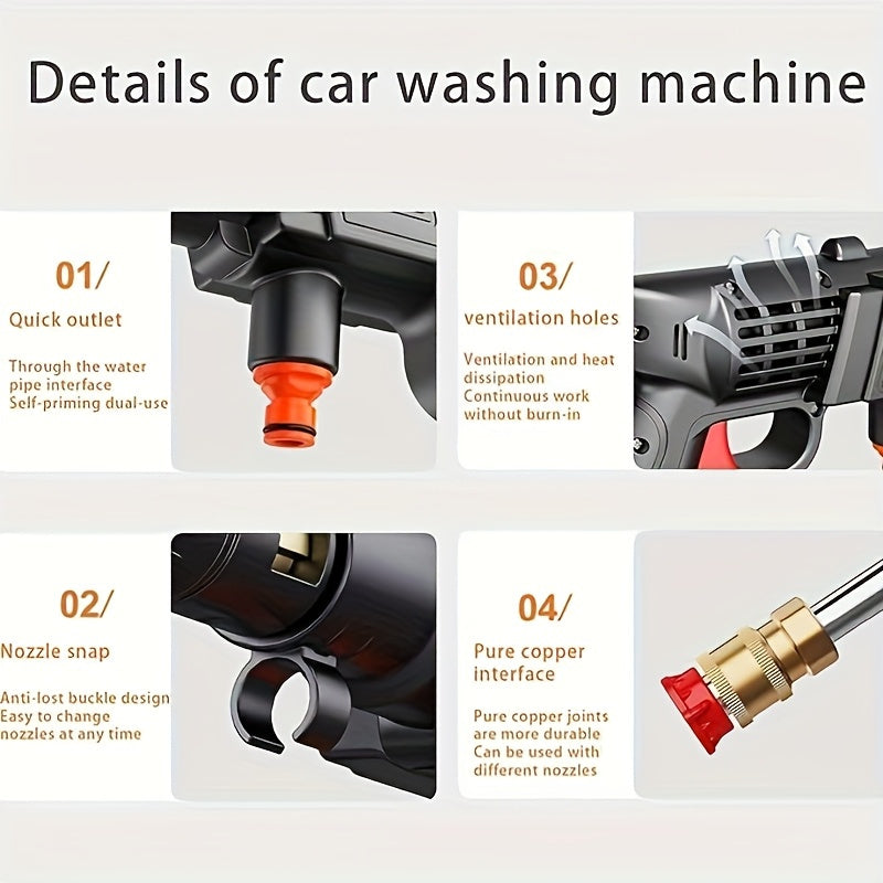 1 Wireless High Pressure Water Gun, Portable Cordless Car Washing Tool, Powerful Car Washing Tool, Garden Hose Nozzle, Multi-functional Watering Tool, Suitable for Home, Garden, Car, Elevator..