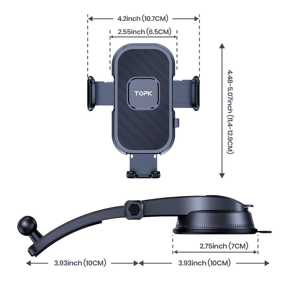 TOPK Upgrade Car Phone Holder Mount, Universal Cell Phone Car Mount for Dashboard Car Dash Mount Mobile Holder for iPhone, Samsung And All Android Smart Phones