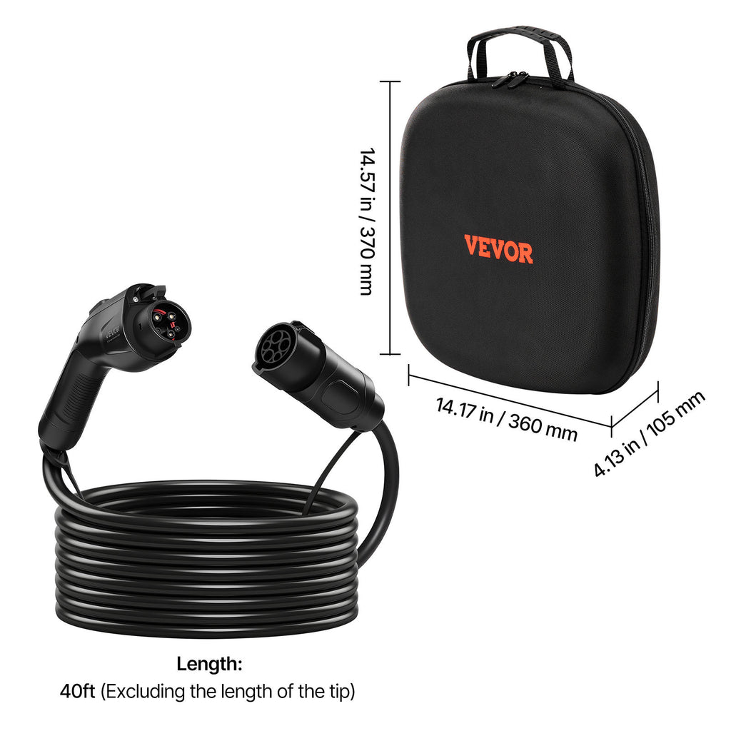 VEVOR EV Charger Extension Cable, 32Amp/40Amp/48Amp 21 ft / 40 ft J1772 Extension Cord Compatible with 120V-240V SAE J1772 Electric Vehicle Chargers, Level 1/Level 2 Heavy Duty Car Charging Cable with Carrying Bag