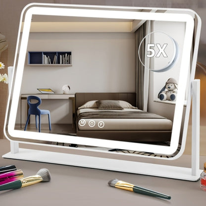 Lighted Makeup Mirror with 5X Magnification - LED Vanity Mirror with 3-Color Adjustable Lighting, Smart Touch Control, 360° Rotation, Tabletop Illuminated Mirror for Dressing Table, Makeup Desk & Bathroom