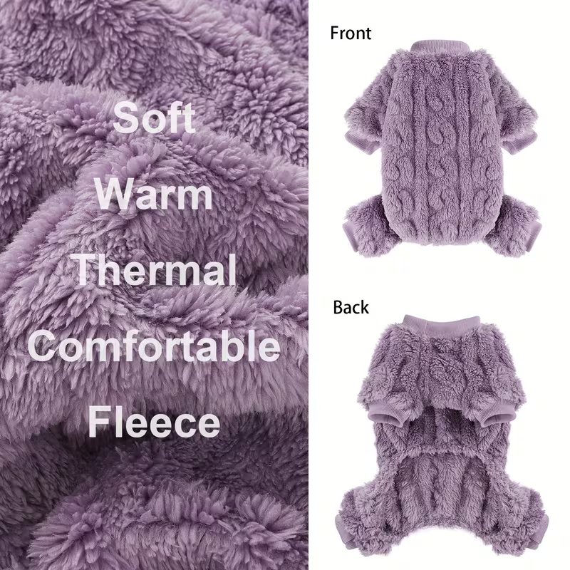 Dog Fleece Jumpsuit 4-Leg Onesie Sweater for Small Dogs & Cats 1-15lbs, Warm Pullover Pet Clothes Fall Winter Pajamas for Chihuahua Yorkie Puppies, Sizes XXS XS S M, Rose Pink Blue Purple