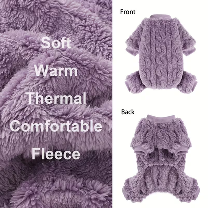 Dog Fleece Jumpsuit 4-Leg Onesie Sweater for Small Dogs & Cats 1-15lbs, Warm Pullover Pet Clothes Fall Winter Pajamas for Chihuahua Yorkie Puppies, Sizes XXS XS S M, Rose Pink Blue Purple