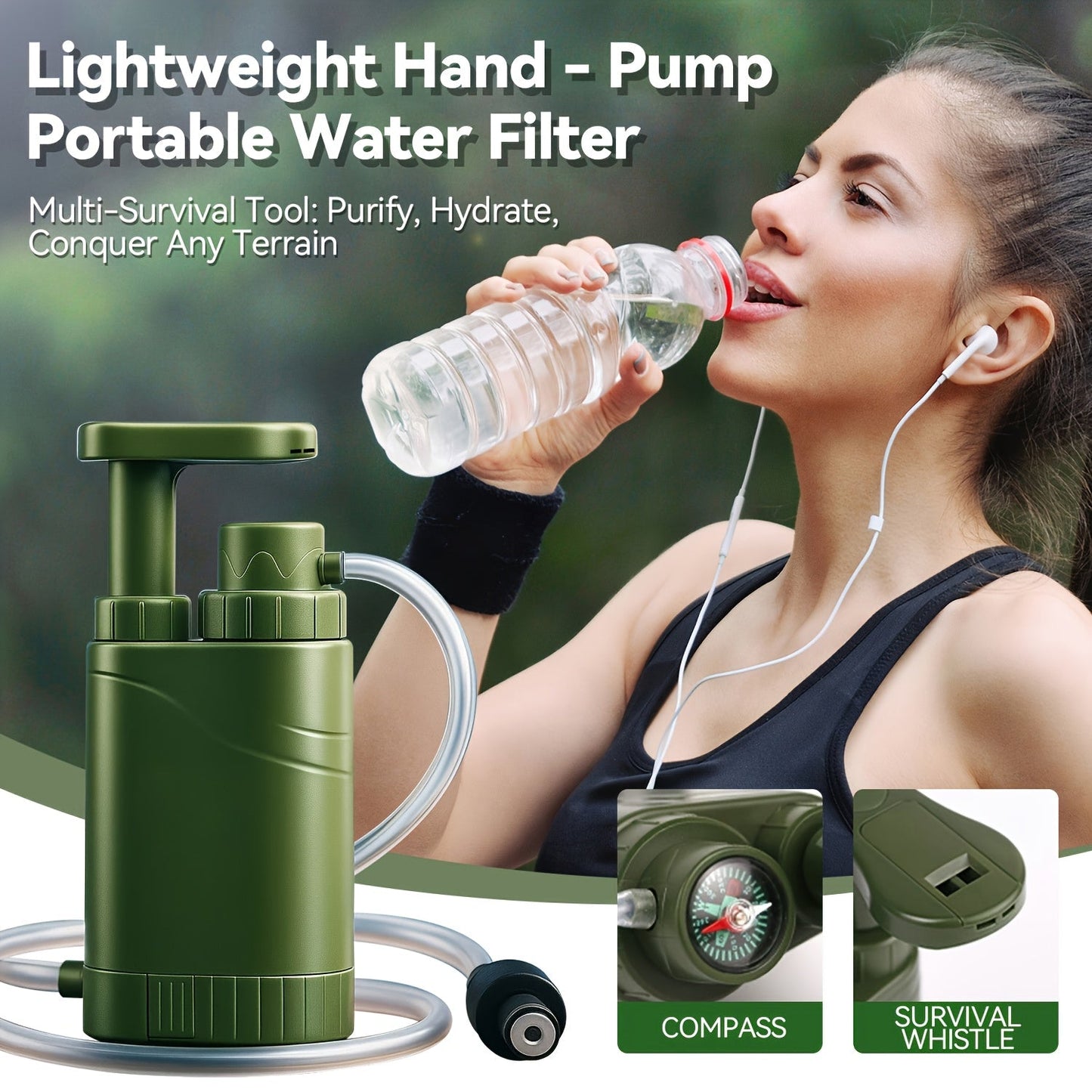 Portable Water Filter Pump for Camping & Hiking - 0.01 Micron 4-Stage Filtration, Replaceable Carbon Filter, ABS Material, Survival Water Purifier for Backpacking, Emergency & Outdoor Adventures