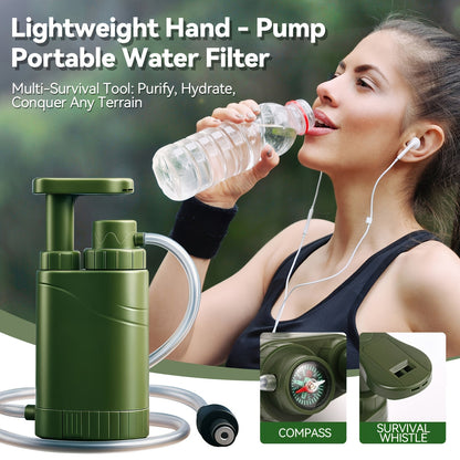 Portable Water Filter Pump for Camping & Hiking - 0.01 Micron 4-Stage Filtration, Replaceable Carbon Filter, ABS Material, Survival Water Purifier for Backpacking, Emergency & Outdoor Adventures