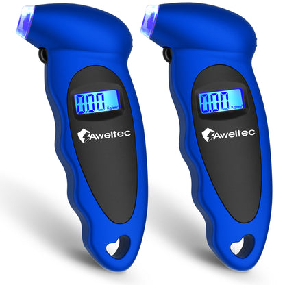 Digital Tire Pressure Gauge 2-Pack, 150 PSI with Backlit LCD, 4 Modes & Non-Slip Grip – Fits Car, Truck, Motorcycle & Bicycle – Red/Silver/Black