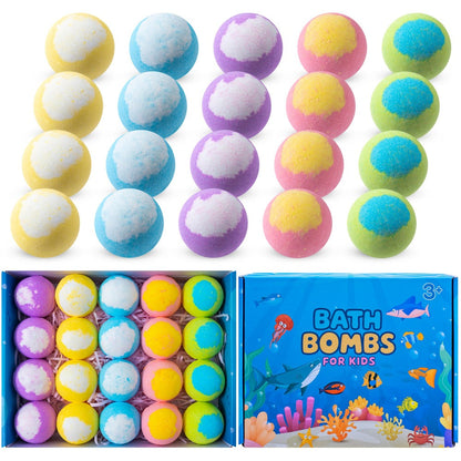 Ocean Bath Bombs Gift Set 20pcs Sea Themed Fizzy Bath Salt Balls Fun Treasure Shapes Colorful Scented Spa Bombs for Women Girls Kids Birthday Christmas Easter Holiday Variety Pack