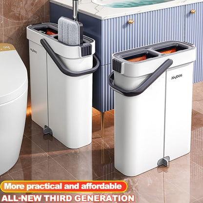 Flat Mop and Bucket System with Washable Reusable Microfiber Pads Dual Bucket Wringer Wet Dry Floor Mop for Hardwood Tile Marble Wall Cleaning Stainless Steel Handle 12.99in or 15.74in Mop Head
