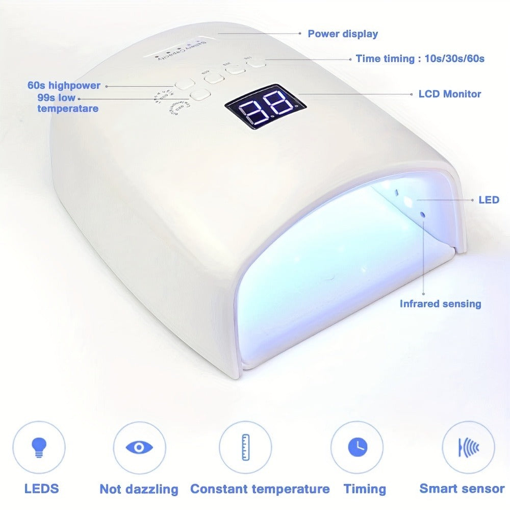 UV LED Nail Lamp 33 LEDs 4 Timer Settings Rechargeable Gel Nail Dryer All Gel Polish Full Hand Curing Low Heat Mode Home Salon Manicure Pedicure Tool Pink Blue White