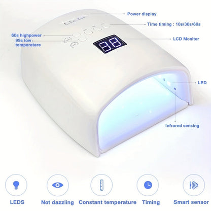 UV LED Nail Lamp 33 LEDs 4 Timer Settings Rechargeable Gel Nail Dryer All Gel Polish Full Hand Curing Low Heat Mode Home Salon Manicure Pedicure Tool Pink Blue White