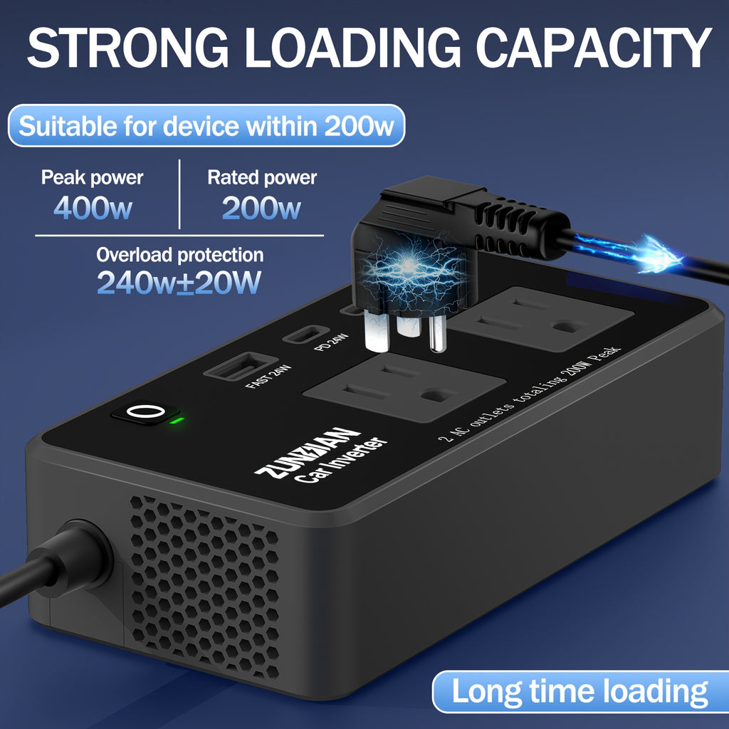 200W Car Power Inverter - 12V DC to 110V AC Car Outlet Adapter Converter with 4 Port USB C 24W PD3.0 & QC3.0 USB A Fast Car Charger Adapter Plug for Laptop Travel, Road Trip Essential, Clearance Gift, Garden Tools