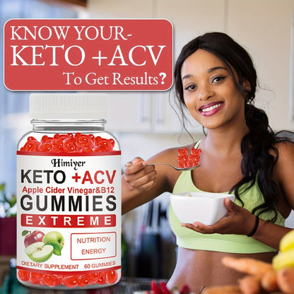 Apple Cider Vinegar Gummies with Vitamin B12 & B6 – Keto ACV Formula for Weight Management, Gut Health, Glowing Skin & Mental Focus | Daily Wellness Gummies for Men & Women | 1 or 3 Pack