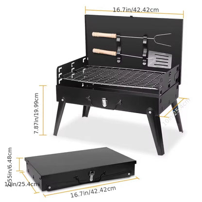 Portable Charcoal BBQ Grill Foldable - Lightweight Compact Outdoor Smoker Grill for Camping, Picnics, Hiking & Backyard Barbecue - Easy Setup Tabletop Charcoal Grill