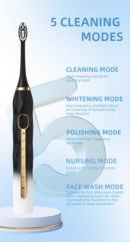 Sonic Electric Toothbrush IPX8 Waterproof USB Rechargeable with 10 Replacement Heads, Intelligent Timer, Travel Case & Charging Base – 5 Colors for Men & Women