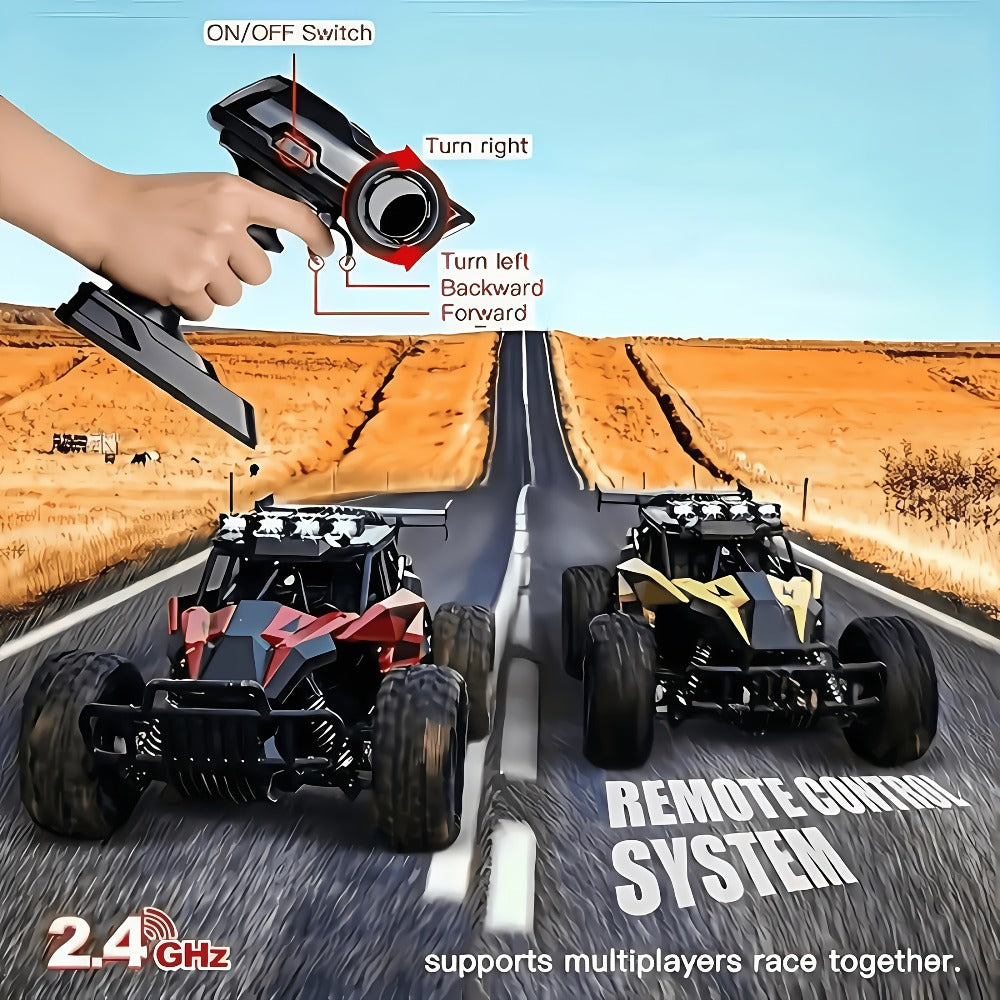 RC Monster Truck 1:18 Scale Alloy 2.4GHz Off-Road Remote Control Car with LED Headlights & All-Terrain Tires, High Speed 33KM/H – Birthday Gift for Kids Boys Girls Adults Ages 6+