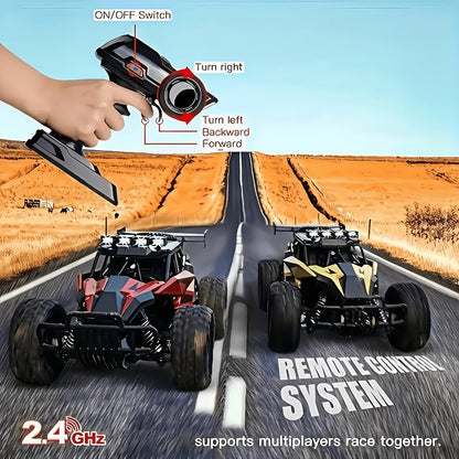 RC Monster Truck 1:18 Scale Alloy 2.4GHz Off-Road Remote Control Car with LED Headlights & All-Terrain Tires, High Speed 33KM/H – Birthday Gift for Kids Boys Girls Adults Ages 6+