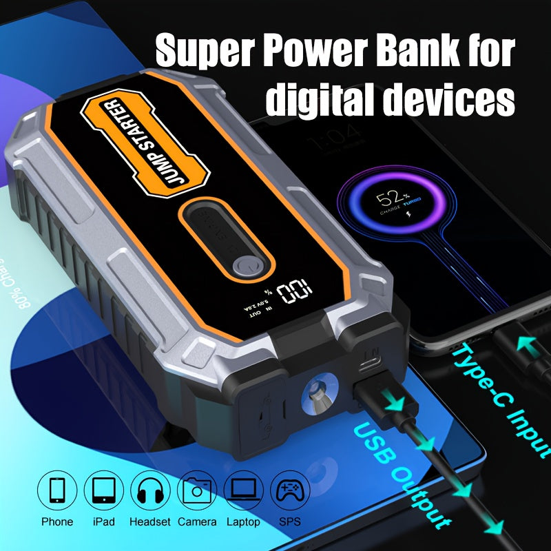 Car Jump Starter, 6000A Portable Battery Jumper Starter Pack for 2.64gal Gas & 1.59gal Diesel Engines, 12V Auto Battery Booster Jump Box with LED Light, Power Bank, Emergency Car Starter Charger