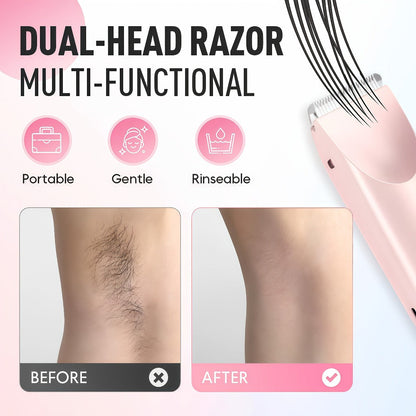 Electric Hair Trimmer for Women Dual Head IPX7 Waterproof USB Rechargeable Painless Bikini Trimmer Face Body Shaver Arms Legs Underarm Bikini Line Sensitive Skin Pink Special Edition Gift Set