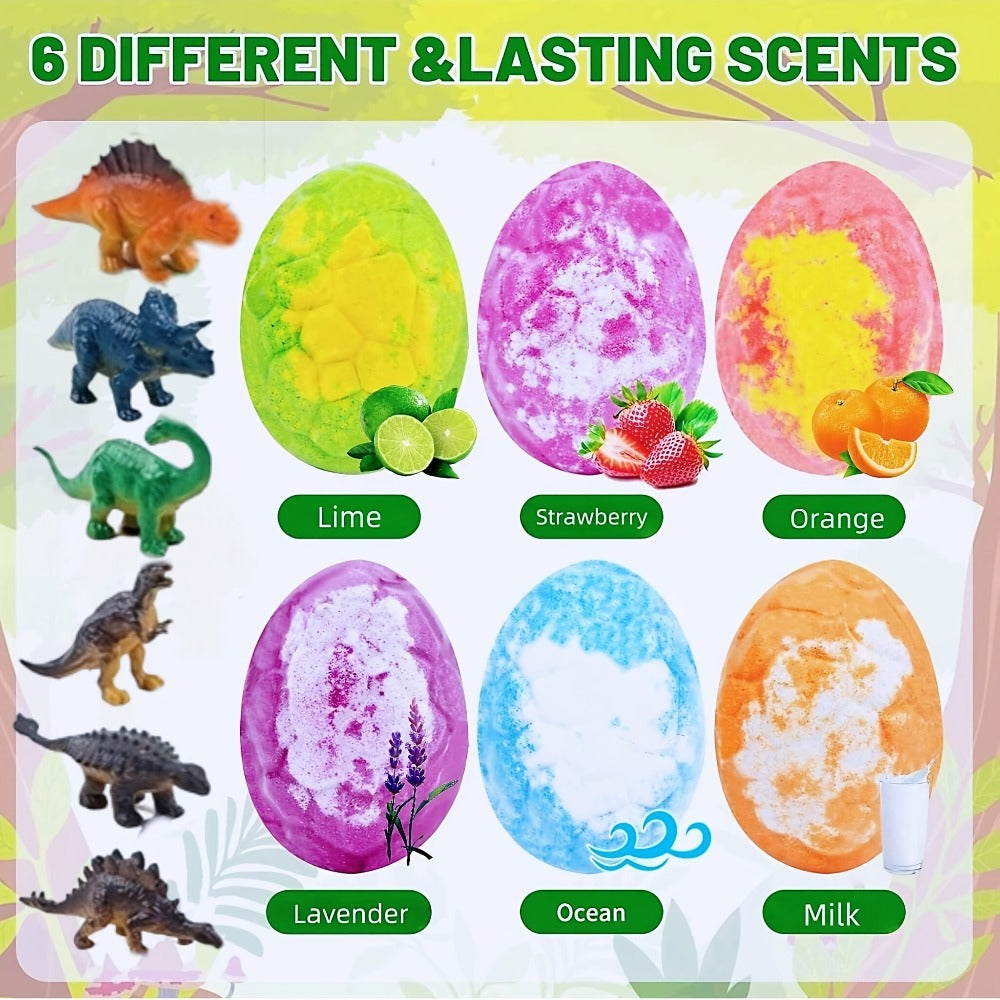Dinosaur Bath Bombs for Kids with Hidden Toy Inside 6 Pack — Fizzy Colorful Bath Balls with Collectible Dino Surprise | Safe for Sensitive Skin | Fun Bath Gift for Boys & Girls Birthday Easter Holiday