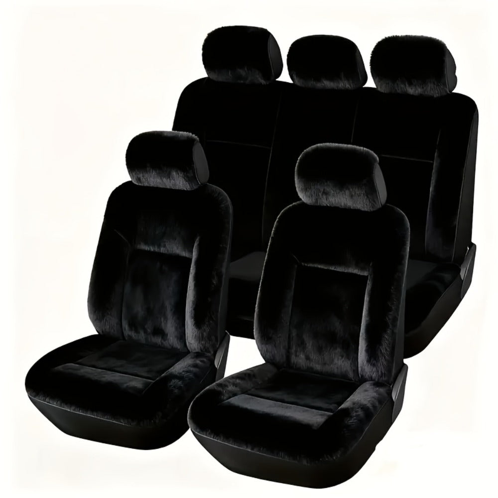 Car Seat Covers 5-Seat Set Luxury Plush Full-Wrap Universal Fit – Non-Slip Warm Winter Soft Fabric Seamless Coverage for Front & Rear Seats – All Car Models (Blue / Pink / Black / Red / White / Beige / Grey)