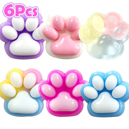 Cat Paw Squishy Fidget Toy 6pcs – Colorful Taba Fufu Squeeze Paw Handmade Soft Sticky Sensory Toys for Kids & Adults, Party Favor Pack for Christmas Easter Halloween Valentine's Day
