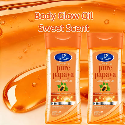 Papaya Brightening Body Oil 2pcs Multi-Use Non-Greasy Fast-Absorbing – Moisturizing Glow Oil for Skin Hair Nails Scalp, All Skin Types Skincare Gift Set for Women