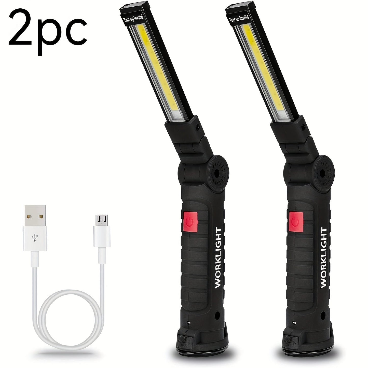 COB LED Work Light Rechargeable - Magnetic Base Portable Flashlight, 1000 Lumen Adjustable Beam, Multi-Pack Hanging Lamp for Garage, Camping, Yard & Emergency Use