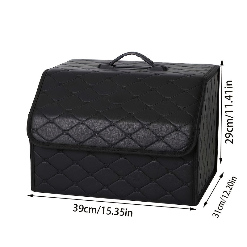 Car Trunk Storage Box Foldable Faux Leather Organizer – High-Capacity 30L/35L Vehicle Cargo Box, Multi-Pocket Space-Saving Trunk Organizer for Women, Daily Use & Road Trips