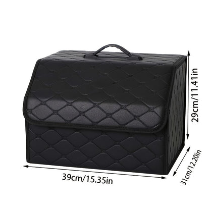 Car Trunk Storage Box Foldable Faux Leather Organizer – High-Capacity 30L/35L Vehicle Cargo Box, Multi-Pocket Space-Saving Trunk Organizer for Women, Daily Use & Road Trips