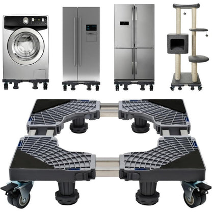 Appliance Mobile Base Stand Adjustable Double Pipe 4 Locking Wheels 4 Strong Feet Furniture Dolly for Washer Dryer Washing Machine Refrigerator Pedestal Grey Large