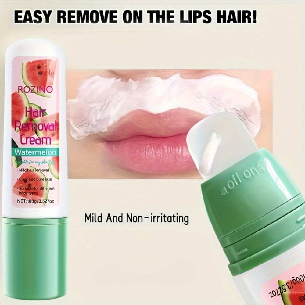 Watermelon Scent Depilatory Cream 100g with Squalane - Instant Hair Removal Semi-Permanent 3-Month Results Non-Irritating for Face Lips Armpits Legs Arms Bikini Area Women Sensitive Skin