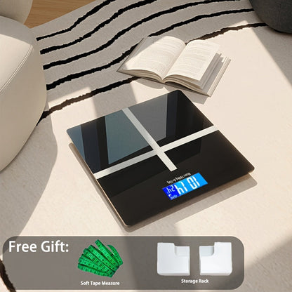 Digital Bathroom Scale High Precision – 396 lb Capacity Electronic Weight Scale with LCD Display, Available with Tape Measure & Storage Rack, Compact Body Weight Scale for Home Bathroom & Fitness