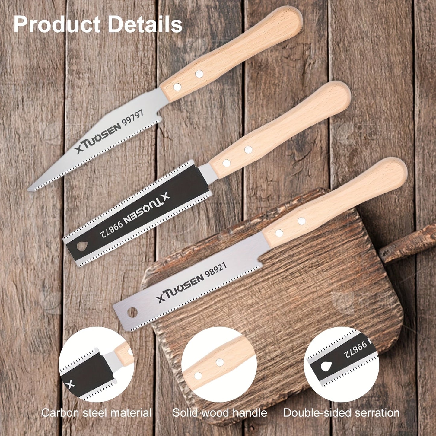 Japanese Pull Saw Set 3-Piece – Double-Sided Fine Teeth Curved Hardwood Hand Saw for Woodworking, Trimming & Precision Cutting, Double-Edged Flush Cut Saw for Pros & DIYers
