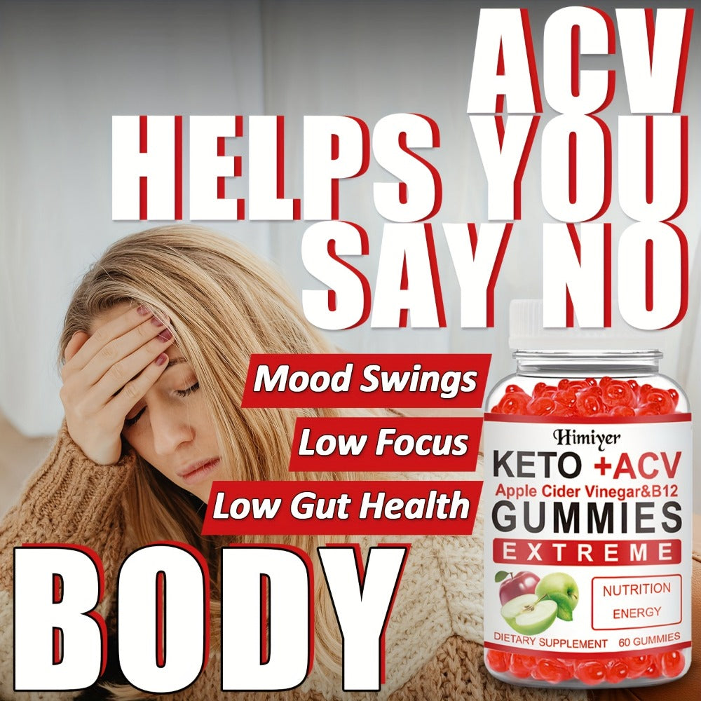 Keto ACV Gummies with Apple Cider Vinegar Vitamin B12 B6 for Women Men – Supports Weight Management Gut Health Glowing Skin Focus Antioxidant Defense Daily Wellness Supplement