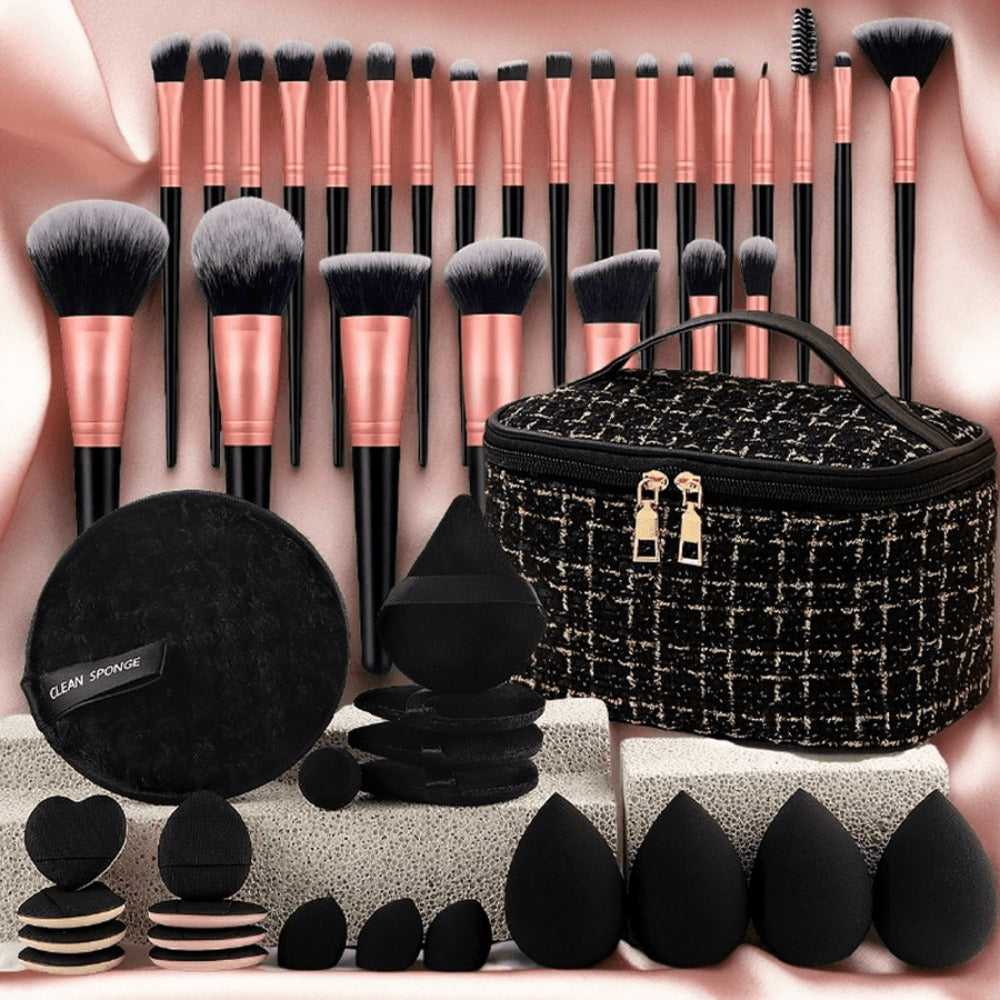 Super Soft Makeup Brush Set 23/44/47PCS with Stylish Bag - Concealer Contour Sponge Eyeshadow Blending Highlight Powder Brushes Wet Dry Use - Full-Size Beauty Kit for All Skin Types Gift for Women