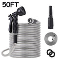 25/50/75/100ft Heavy Duty Stainless Steel Water Hose - Kink-Free High Pressure Flexible Metal Garden Hose Suitable for Car Wash, Dog Proof with 2 Nozzles, Trusted by Professionals & Pet-Resistant for Outdoor/Commercial Use
