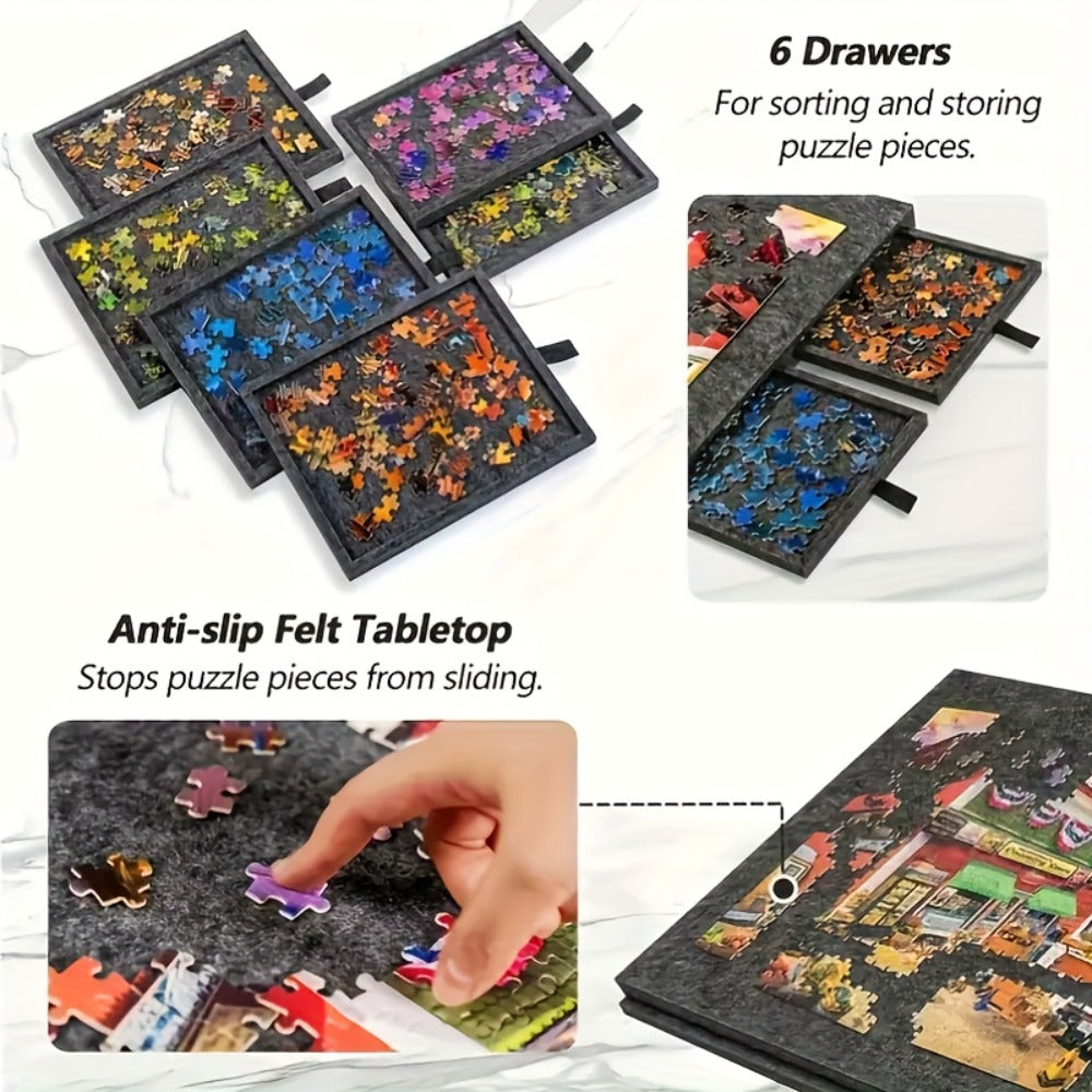 Jigsaw Puzzle Board for Adults 1000 Pieces – 2-in-1 Tilting Stand & Protective Lid, 6 Sorting Drawers, Ultralight Portable Puzzle Table, Ergonomic Gift for Puzzle Lovers