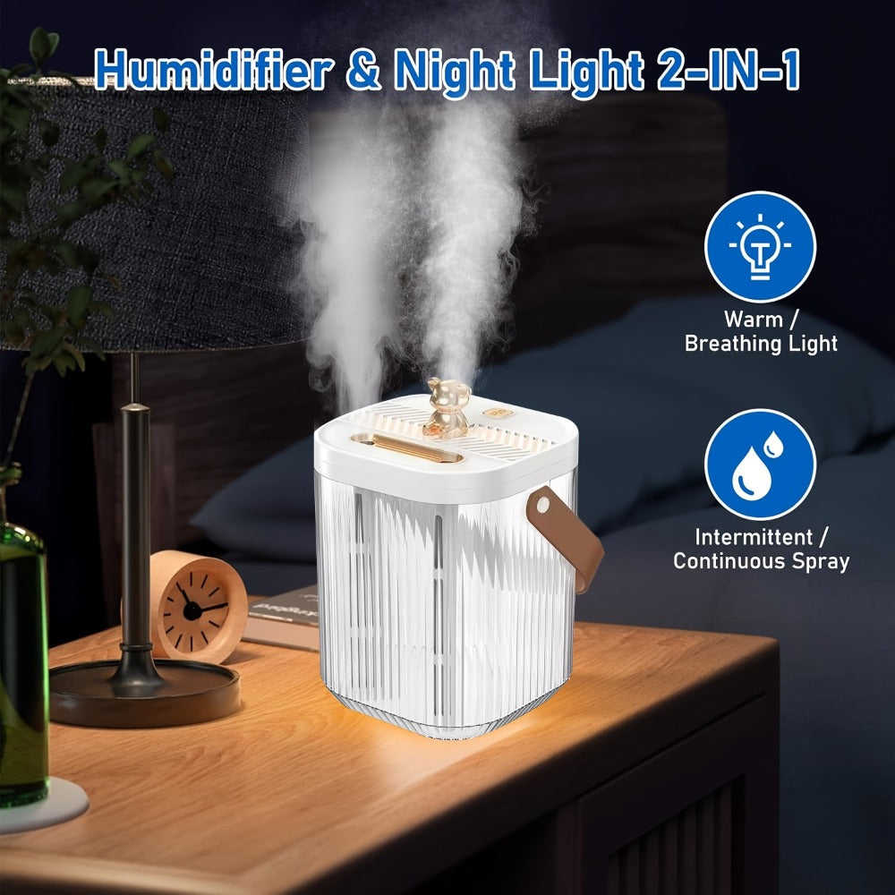 Cool Mist Humidifier for Bedroom & Large Room – 2L Top-Fill, 40-Hour Runtime, 26dB Ultra-Quiet, Auto Shut-Off, Easy to Clean, Whole House Humidifier for Plants, Baby Room & Home, White & Green