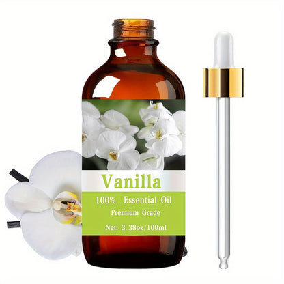 Vanilla Essential Oil 100% Pure Undiluted 100ml 3.38oz — Warm Sweet Scent for Hair Nourishing Skin Nail Moisturizing Massage Aromatherapy Diffuser Meditation Relaxation Body Oil Women Men