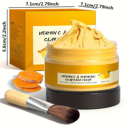 Turmeric Vitamin C Mud Mask 100ml - Deep Cleansing Pore Minimizer Brightening Firming Moisturizing Face Mask, Dark Spot Remover Radiant Skin Weekly Skincare for Women
