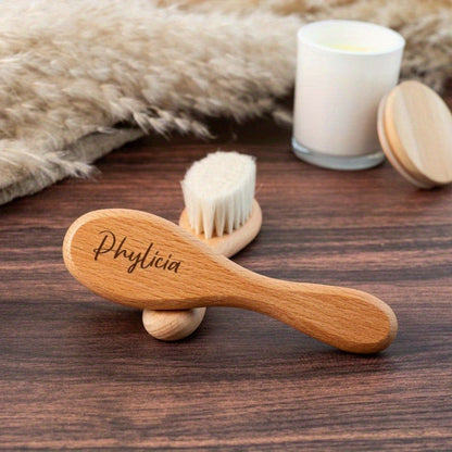 Custom Engraved Baby Brush Personalized Newborn Soft Hair Brush with Name – Unique Keepsake Gift for Baby Shower, Mother's Day, Teacher's Day, Back to School & Daily Bath Hair Care Set