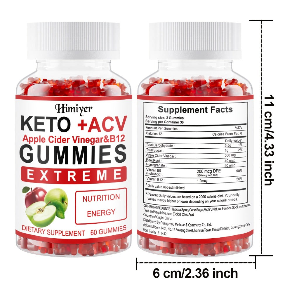 Apple Cider Vinegar Gummies with Pomegranate, Beet Juice & Vitamin B12 — Keto ACV Gummies for Weight Management, Digestion, Energy & Gut Health, Vegan Probiotic Formula, 60 Gummies for Women & Men