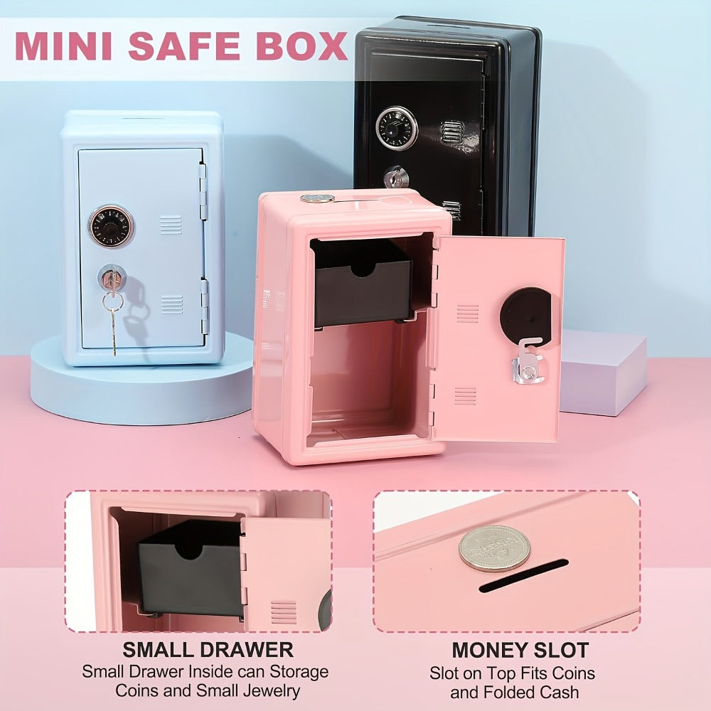 Metal Coin Bank Safe with Key and Combination Lock – Secure Steel Money Box with Removable Drawer, Coin Slot & Cash Storage for Home Office, Kids Gift
